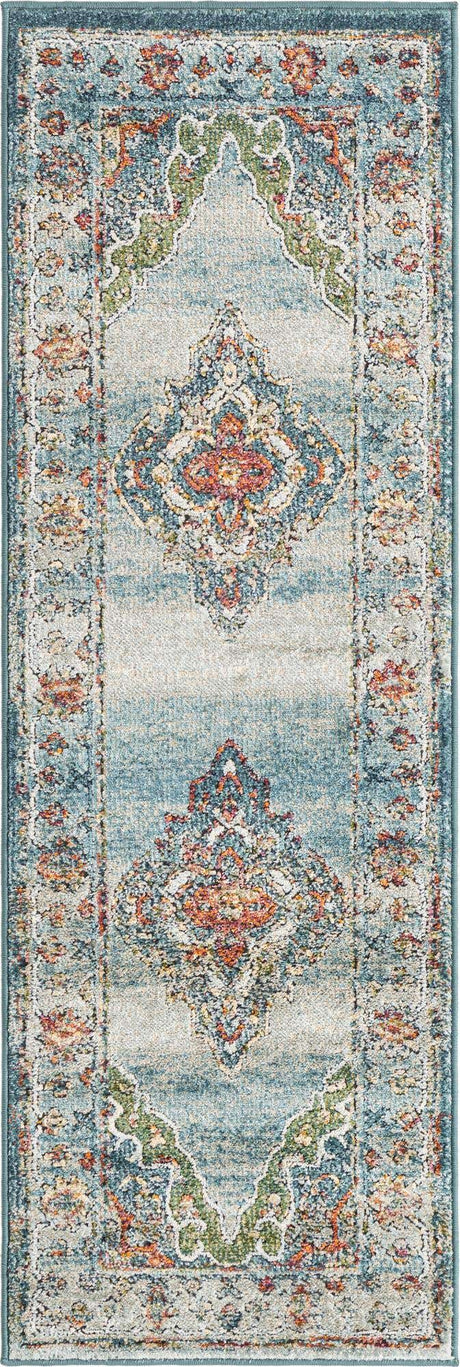 Blue 2' x 6' 1 Isabella Runner Area Rug Polypropylene & Polyester Traditional Elegant Carpet for Living Rooms, Dining, Office, Dorms for Sale at Rug Engine