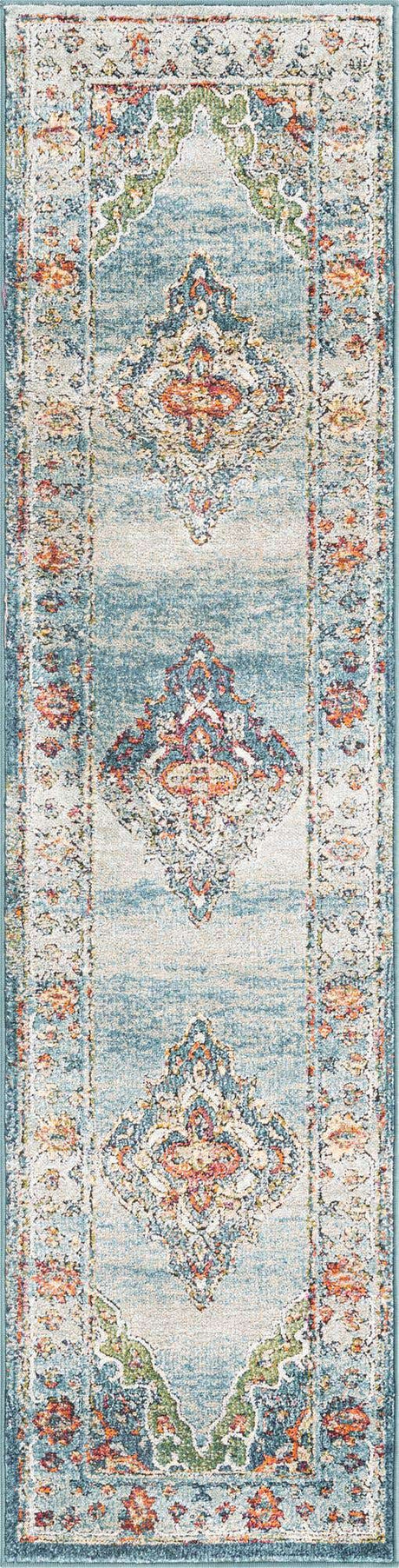 Blue 2' x 8' Isabella Runner Area Rug Polypropylene & Polyester Traditional Elegant Carpet for Living Rooms, Dining, Office, Dorms for Sale at Rug Engine