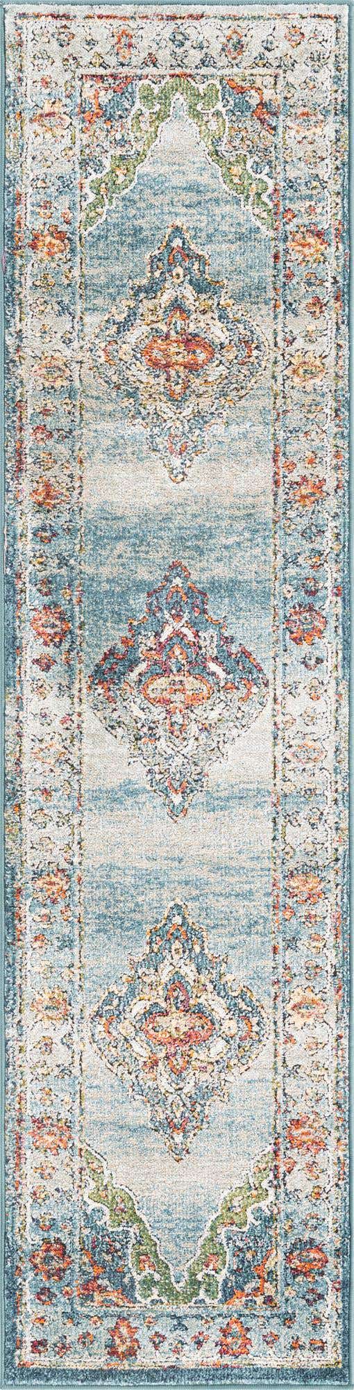 Blue 2' x 8' Isabella Runner Area Rug Polypropylene & Polyester Traditional Elegant Carpet for Living Rooms, Dining, Office, Dorms for Sale at Rug Engine
