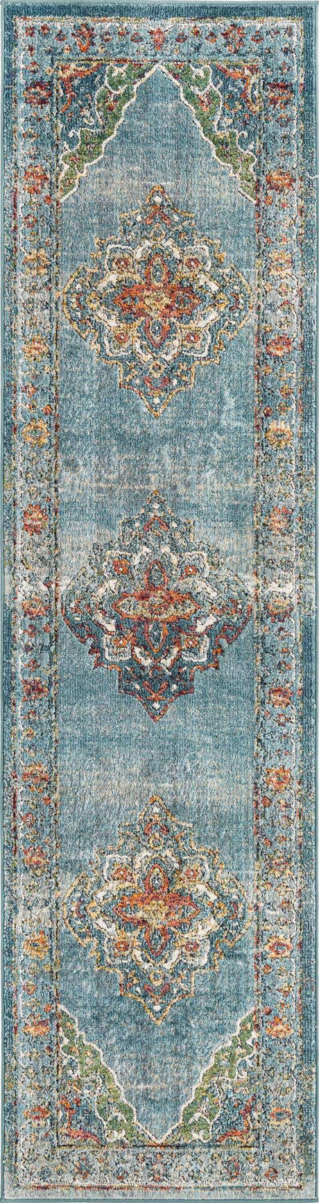 Blue 2' 7 x 10' Isabella Runner Area Rug Polypropylene & Polyester Traditional Elegant Carpet for Living Rooms, Dining, Office, Dorms for Sale at Rug Engine