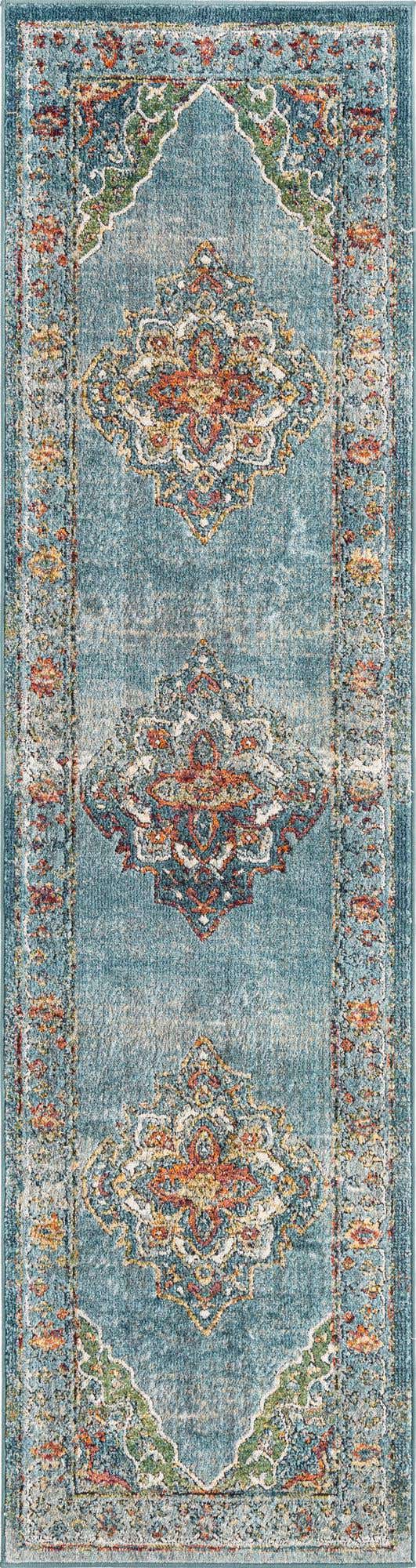 Blue 2' 7 x 10' Isabella Runner Area Rug Polypropylene & Polyester Traditional Elegant Carpet for Living Rooms, Dining, Office, Dorms for Sale at Rug Engine