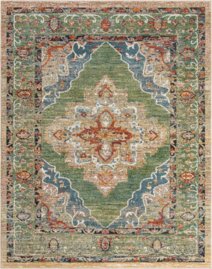 Green 7' 10 x 10' Isabella Rectangle Area Rug Polypropylene & Polyester Traditional Elegant Carpet for Living Rooms, Dining, Office, Dorms for Sale at Rug Engine