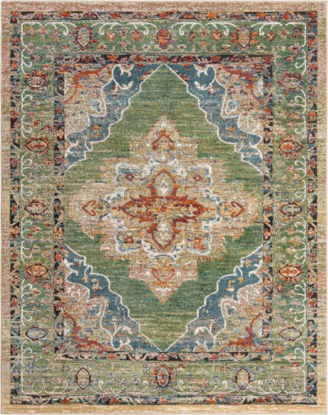 Green 7' 10 x 10' Isabella Rectangle Area Rug Polypropylene & Polyester Traditional Elegant Carpet for Living Rooms, Dining, Office, Dorms for Sale at Rug Engine