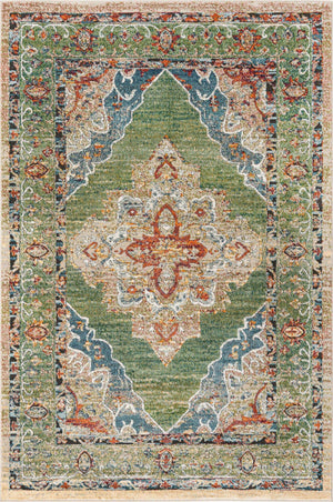 Green 6' 1 x 9' Isabella Rectangle Area Rug Polypropylene & Polyester Traditional Elegant Carpet for Living Rooms, Dining, Office, Dorms for Sale at Rug Engine