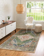 Green 5' 1 x 8' Isabella Rectangle Area Rug Polypropylene & Polyester Traditional Elegant Carpet for Living Rooms, Dining, Office, Dorms for Sale at Rug Engine
