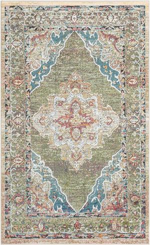 Green 5' 1 x 8' Isabella Rectangle Area Rug Polypropylene & Polyester Traditional Elegant Carpet for Living Rooms, Dining, Office, Dorms for Sale at Rug Engine