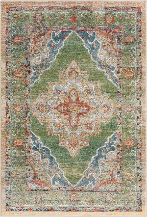 Green 4' 1 x 6' 1 Isabella Rectangle Area Rug Polypropylene & Polyester Traditional Elegant Carpet for Living Rooms, Dining, Office, Dorms for Sale at Rug Engine