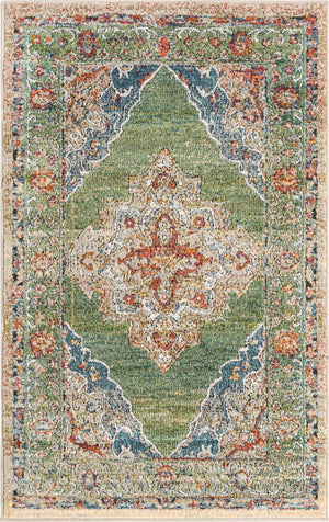 Green 3' 3 x 5' 3 Isabella Rectangle Area Rug Polypropylene & Polyester Traditional Elegant Carpet for Living Rooms, Dining, Office, Dorms for Sale at Rug Engine