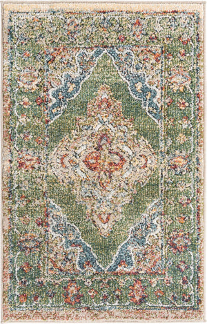Green 2' x 3' 1 Isabella Rectangle Area Rug Polypropylene & Polyester Traditional Elegant Carpet for Living Rooms, Dining, Office, Dorms for Sale at Rug Engine