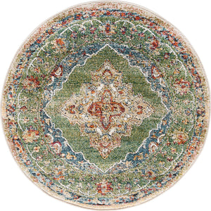 Green 3' 3 x 3' 3 Isabella Round Area Rug Polypropylene & Polyester Traditional Elegant Carpet for Living Rooms, Dining, Office, Dorms for Sale at Rug Engine