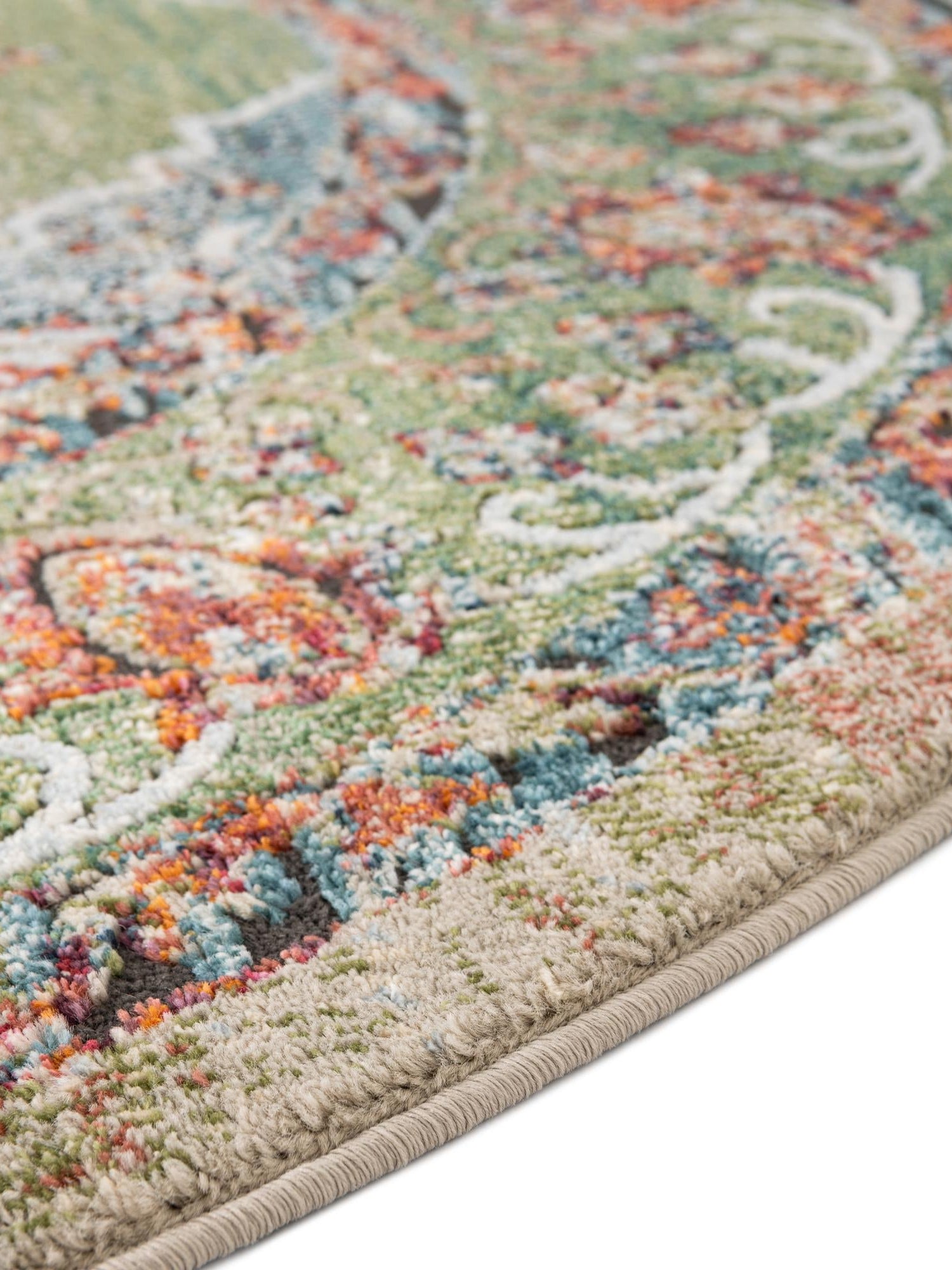 Green 5' 1 x 5' 1 Isabella Round Area Rug Polypropylene & Polyester Traditional Elegant Carpet for Living Rooms, Dining, Office, Dorms for Sale at Rug Engine