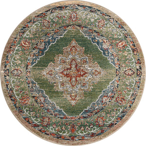 Green 6' 1 x 6' 1 Isabella Round Area Rug Polypropylene & Polyester Traditional Elegant Carpet for Living Rooms, Dining, Office, Dorms for Sale at Rug Engine