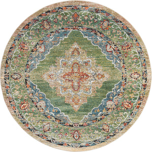 Green 7' 10 x 7' 10 Isabella Round Area Rug Polypropylene & Polyester Traditional Elegant Carpet for Living Rooms, Dining, Office, Dorms for Sale at Rug Engine