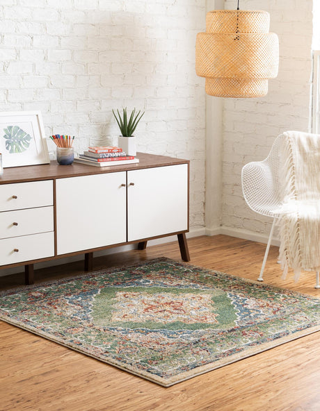 Green 10' x 10' Isabella Square Area Rug Polypropylene & Polyester Traditional Elegant Carpet for Living Rooms, Dining, Office, Dorms for Sale at Rug Engine