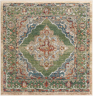 Green 5' 1 x 5' 1 Isabella Square Area Rug Polypropylene & Polyester Traditional Elegant Carpet for Living Rooms, Dining, Office, Dorms for Sale at Rug Engine