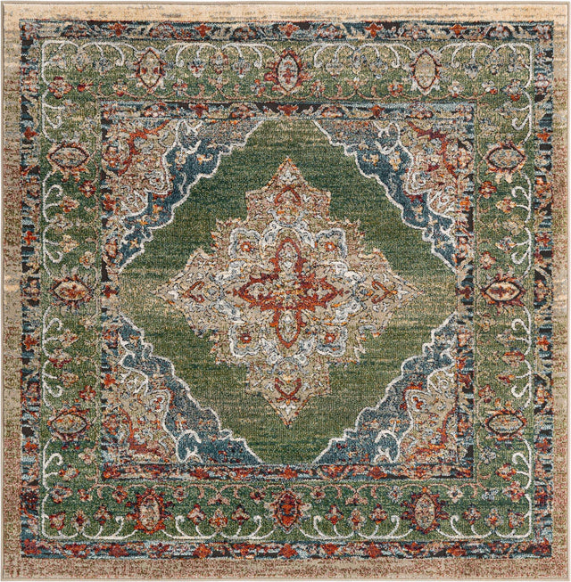 Green 6' 1 x 6' 1 Isabella Square Area Rug Polypropylene & Polyester Traditional Elegant Carpet for Living Rooms, Dining, Office, Dorms for Sale at Rug Engine