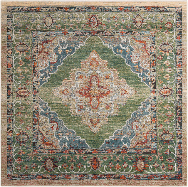 Green 7' 10 x 7' 10 Isabella Square Area Rug Polypropylene & Polyester Traditional Elegant Carpet for Living Rooms, Dining, Office, Dorms for Sale at Rug Engine