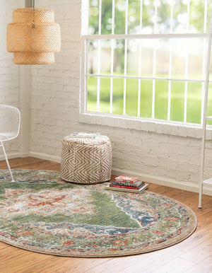 Green 7' 10 x 10' Isabella Oval Area Rug Polypropylene & Polyester Traditional Elegant Carpet for Living Rooms, Dining, Office, Dorms for Sale at Rug Engine