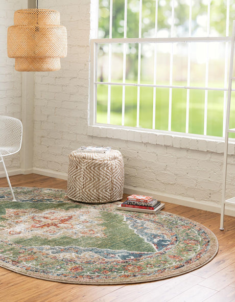 Green 7' 10 x 10' Isabella Oval Area Rug Polypropylene & Polyester Traditional Elegant Carpet for Living Rooms, Dining, Office, Dorms for Sale at Rug Engine