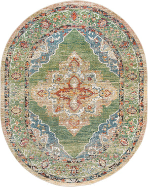 Green 7' 10 x 10' Isabella Oval Area Rug Polypropylene & Polyester Traditional Elegant Carpet for Living Rooms, Dining, Office, Dorms for Sale at Rug Engine