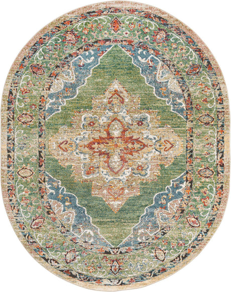 Green 7' 10 x 10' Isabella Oval Area Rug Polypropylene & Polyester Traditional Elegant Carpet for Living Rooms, Dining, Office, Dorms for Sale at Rug Engine