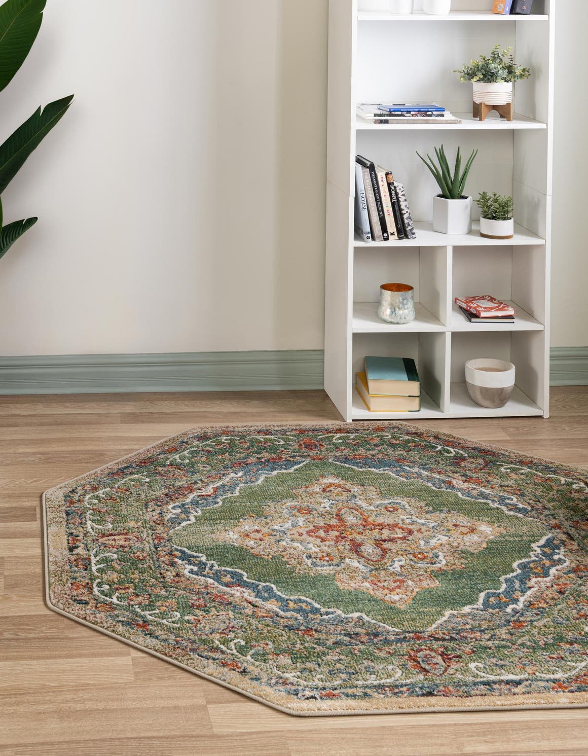 Green 7' 10 x 7' 10 Isabella Octagon Area Rug Polypropylene & Polyester Traditional Elegant Carpet for Living Rooms, Dining, Office, Dorms for Sale at Rug Engine