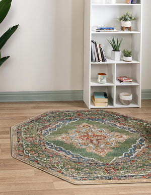 Green 7' 10 x 7' 10 Isabella Octagon Area Rug Polypropylene & Polyester Traditional Elegant Carpet for Living Rooms, Dining, Office, Dorms for Sale at Rug Engine