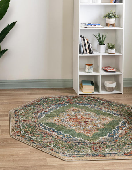 Green 7' 10 x 7' 10 Isabella Octagon Area Rug Polypropylene & Polyester Traditional Elegant Carpet for Living Rooms, Dining, Office, Dorms for Sale at Rug Engine