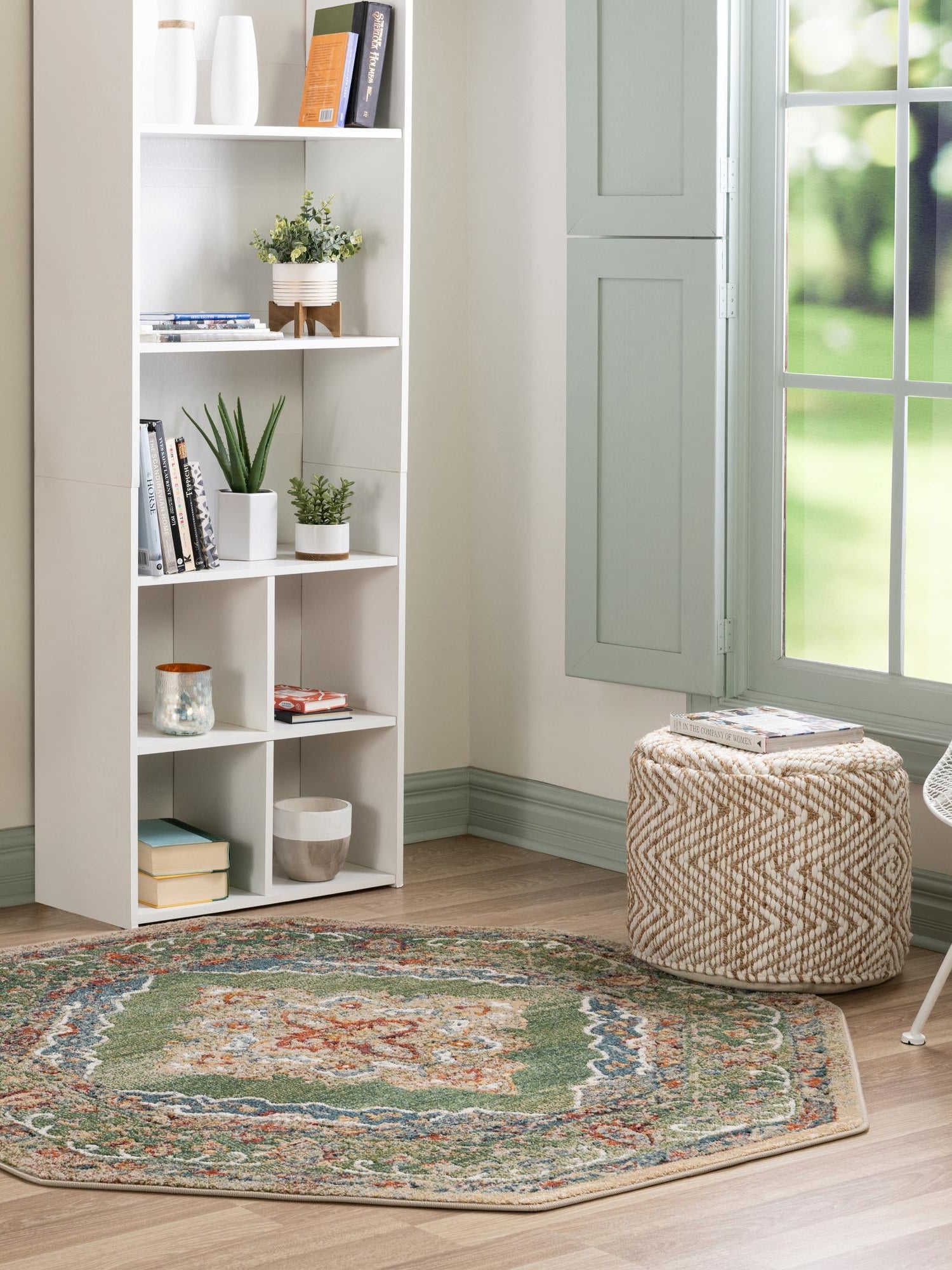 Green 5' 1 x 5' 1 Isabella Octagon Area Rug Polypropylene & Polyester Traditional Elegant Carpet for Living Rooms, Dining, Office, Dorms for Sale at Rug Engine