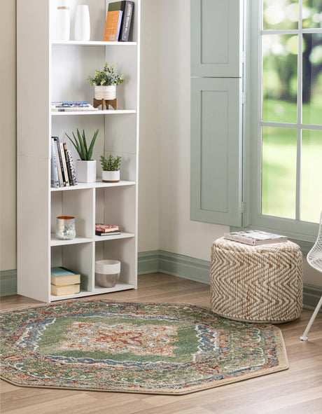 Green 5' 1 x 5' 1 Isabella Octagon Area Rug Polypropylene & Polyester Traditional Elegant Carpet for Living Rooms, Dining, Office, Dorms for Sale at Rug Engine