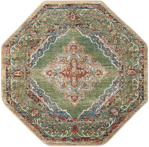Green 5' 1 x 5' 1 Isabella Octagon Area Rug Polypropylene & Polyester Traditional Elegant Carpet for Living Rooms, Dining, Office, Dorms for Sale at Rug Engine