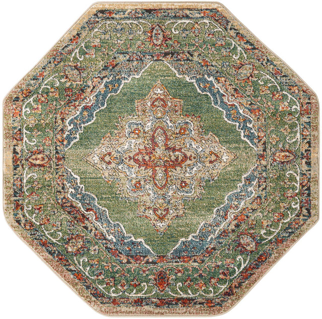 Green 5' 1 x 5' 1 Isabella Octagon Area Rug Polypropylene & Polyester Traditional Elegant Carpet for Living Rooms, Dining, Office, Dorms for Sale at Rug Engine