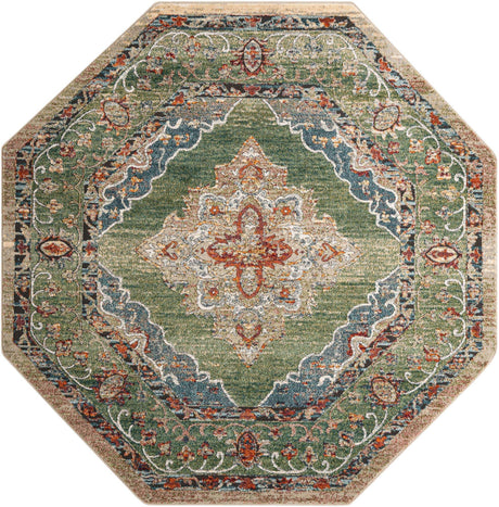 Green 7' 10 x 7' 10 Isabella Octagon Area Rug Polypropylene & Polyester Traditional Elegant Carpet for Living Rooms, Dining, Office, Dorms for Sale at Rug Engine