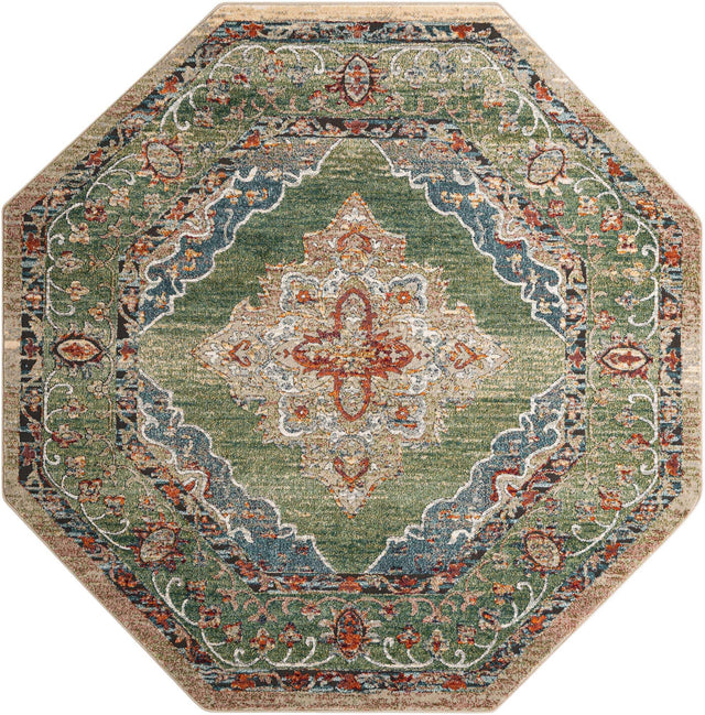 Green 7' 10 x 7' 10 Isabella Octagon Area Rug Polypropylene & Polyester Traditional Elegant Carpet for Living Rooms, Dining, Office, Dorms for Sale at Rug Engine