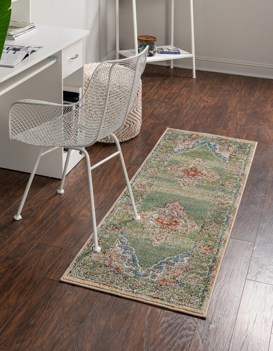 Green 2' 7 x 16' 5 Isabella Runner Area Rug Polypropylene & Polyester Traditional Elegant Carpet for Living Rooms, Dining, Office, Dorms for Sale at Rug Engine