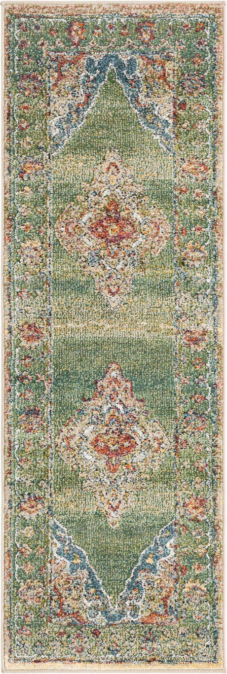Green 2' x 6' 1 Isabella Runner Area Rug Polypropylene & Polyester Traditional Elegant Carpet for Living Rooms, Dining, Office, Dorms for Sale at Rug Engine