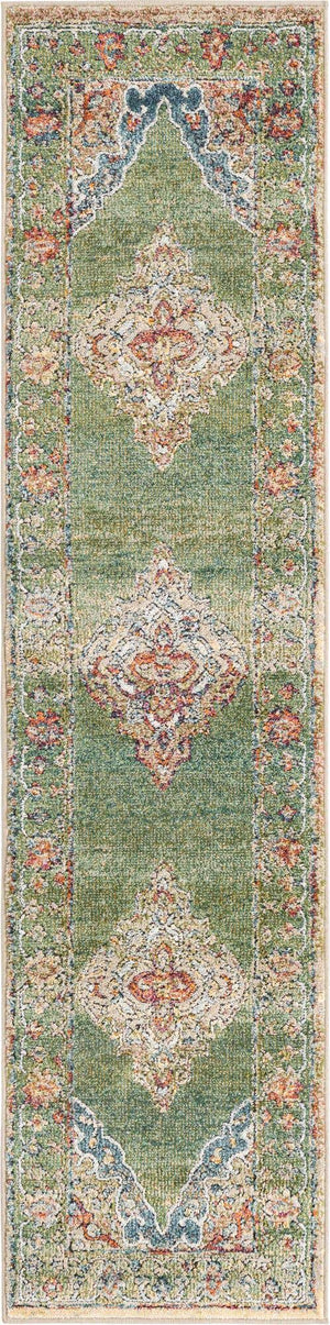 Green 2' x 8' Isabella Runner Area Rug Polypropylene & Polyester Traditional Elegant Carpet for Living Rooms, Dining, Office, Dorms for Sale at Rug Engine