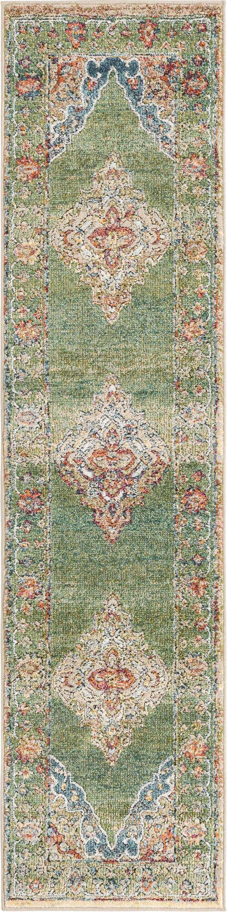 Green 2' x 8' Isabella Runner Area Rug Polypropylene & Polyester Traditional Elegant Carpet for Living Rooms, Dining, Office, Dorms for Sale at Rug Engine