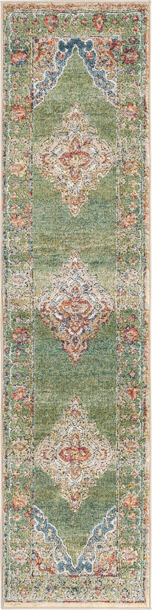 Green 2' x 8' Isabella Runner Area Rug Polypropylene & Polyester Traditional Elegant Carpet for Living Rooms, Dining, Office, Dorms for Sale at Rug Engine