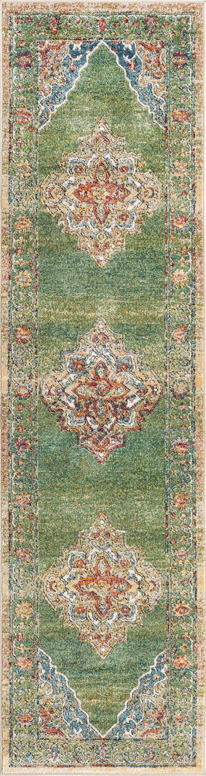 Green 2' 7 x 10' Isabella Runner Area Rug Polypropylene & Polyester Traditional Elegant Carpet for Living Rooms, Dining, Office, Dorms for Sale at Rug Engine