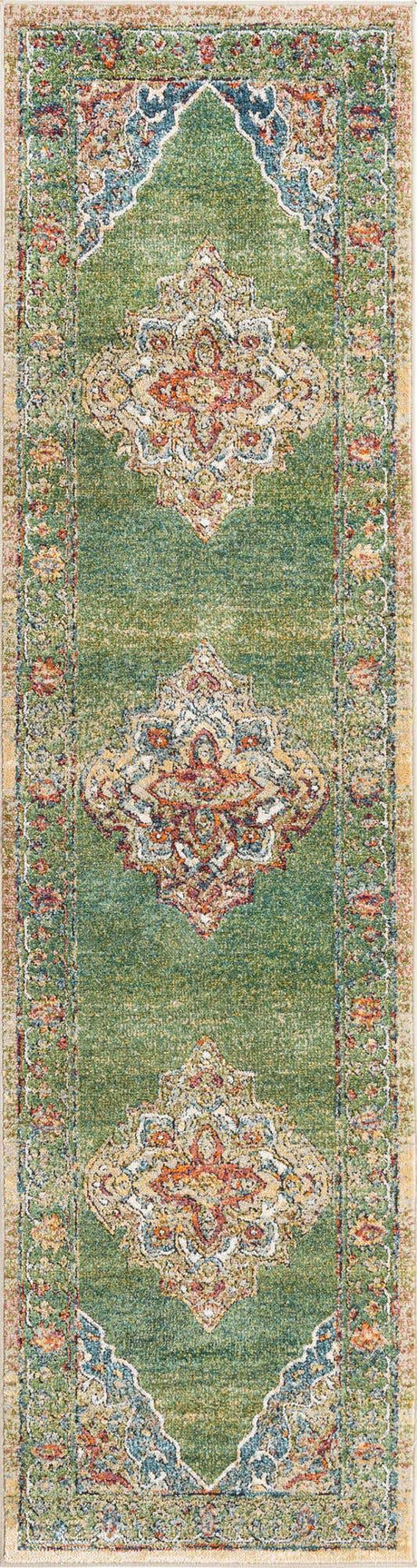 Green 2' 7 x 10' Isabella Runner Area Rug Polypropylene & Polyester Traditional Elegant Carpet for Living Rooms, Dining, Office, Dorms for Sale at Rug Engine