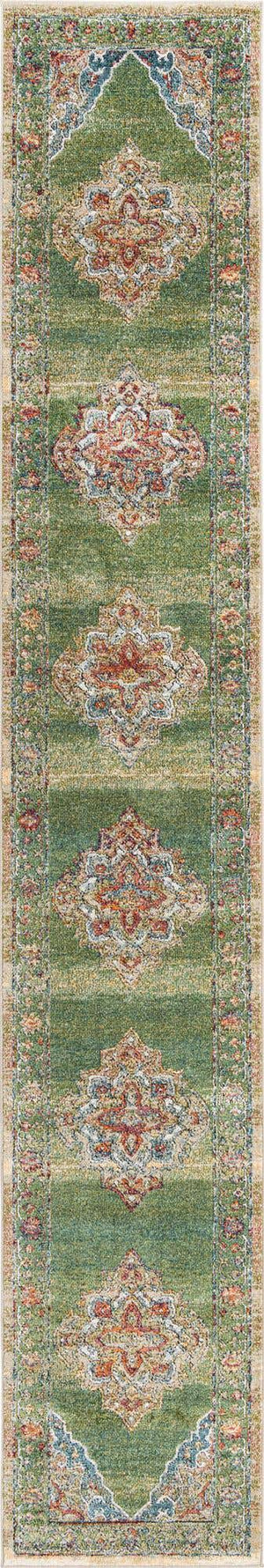 Green 2' 7 x 16' 5 Isabella Runner Area Rug Polypropylene & Polyester Traditional Elegant Carpet for Living Rooms, Dining, Office, Dorms for Sale at Rug Engine