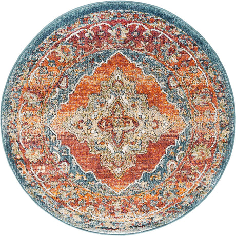 Rust Red 3' 3 x 3' 3 Isabella Round Area Rug Polypropylene & Polyester Traditional Elegant Carpet for Living Rooms, Dining, Office, Dorms for Sale at Rug Engine