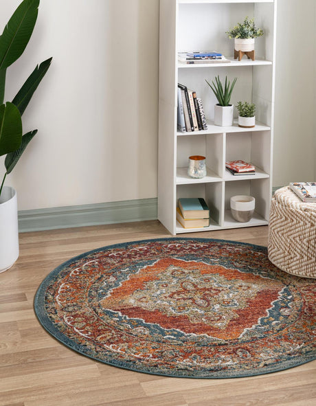 Rust Red 7' 10 x 7' 10 Isabella Round Area Rug Polypropylene & Polyester Traditional Elegant Carpet for Living Rooms, Dining, Office, Dorms for Sale at Rug Engine