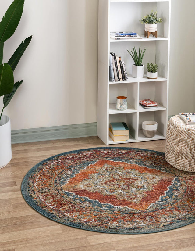 Rust Red 3' 3 x 3' 3 Isabella Round Area Rug Polypropylene & Polyester Traditional Elegant Carpet for Living Rooms, Dining, Office, Dorms for Sale at Rug Engine