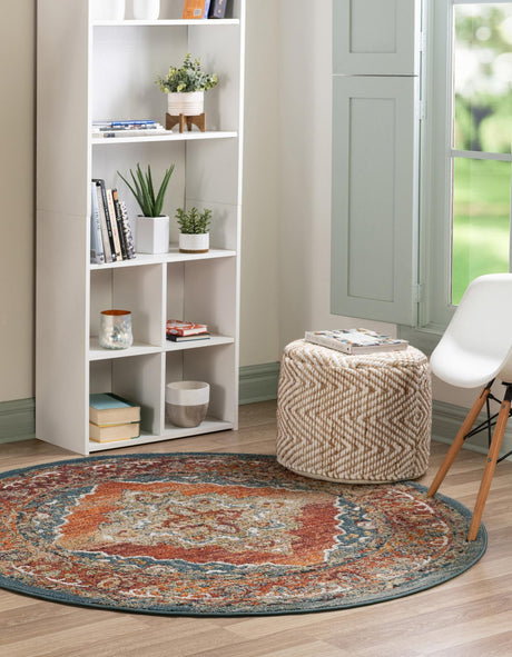 Rust Red 6' 1 x 6' 1 Isabella Round Area Rug Polypropylene & Polyester Traditional Elegant Carpet for Living Rooms, Dining, Office, Dorms for Sale at Rug Engine