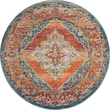 Rust Red 6' 1 x 6' 1 Isabella Round Area Rug Polypropylene & Polyester Traditional Elegant Carpet for Living Rooms, Dining, Office, Dorms for Sale at Rug Engine