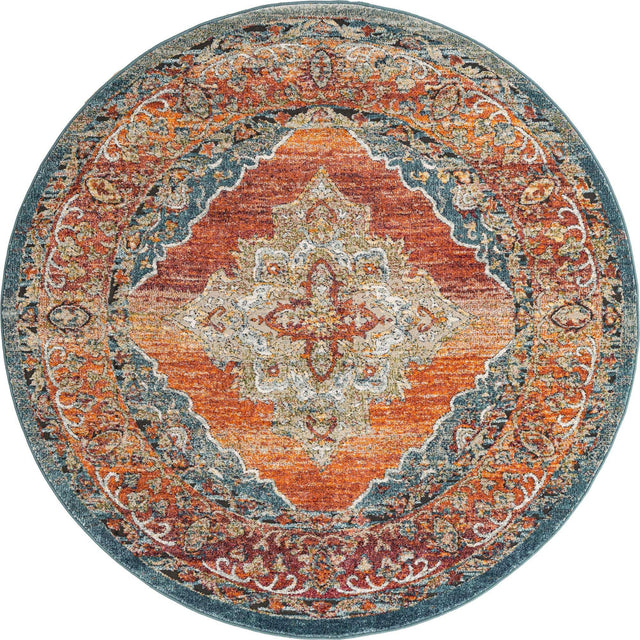 Rust Red 6' 1 x 6' 1 Isabella Round Area Rug Polypropylene & Polyester Traditional Elegant Carpet for Living Rooms, Dining, Office, Dorms for Sale at Rug Engine