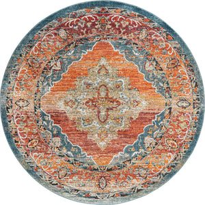 Rust Red 7' 10 x 7' 10 Isabella Round Area Rug Polypropylene & Polyester Traditional Elegant Carpet for Living Rooms, Dining, Office, Dorms for Sale at Rug Engine