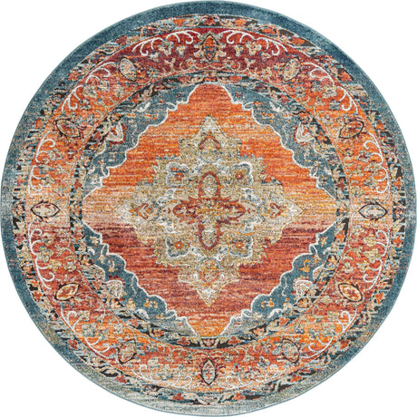 Rust Red 7' 10 x 7' 10 Isabella Round Area Rug Polypropylene & Polyester Traditional Elegant Carpet for Living Rooms, Dining, Office, Dorms for Sale at Rug Engine